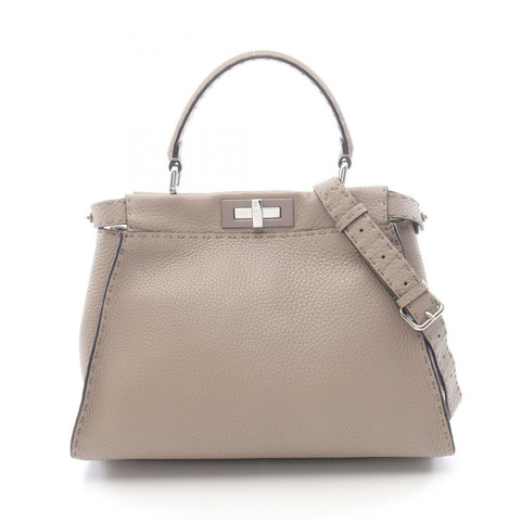 FENDI Peek-a-boo 常規單肩手提包 8BN290 皮革 米色 二手 女士