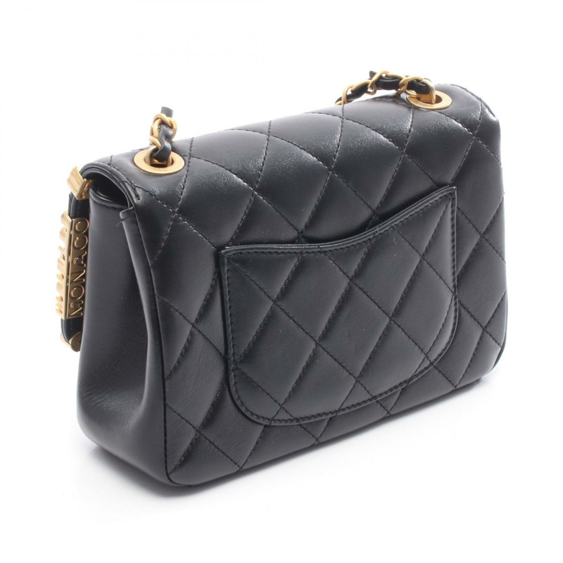 香奈兒 (CHANEL) 絎縫迷你翻蓋鏈條肩背斜背包 AS3731 黑色皮革 GHW-1