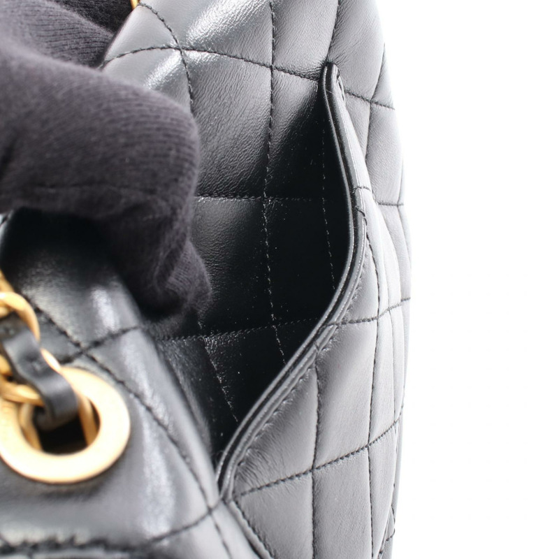 香奈兒 (CHANEL) 絎縫迷你翻蓋鏈條肩背斜背包 AS3731 黑色皮革 GHW-5