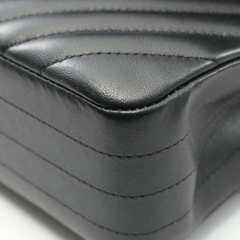 香奈兒 (CHANEL) 人字紋 V 型縫線 W 型翻蓋鏈條單肩背包 A01166 黑色皮革 金色五金 二手-9