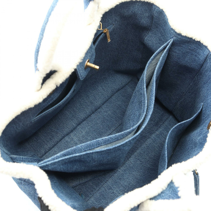 香奈兒 (CHANEL) 大號購物單肩手提包 AS0759 牛仔佈白羊毛藍白色二手金色五金-2