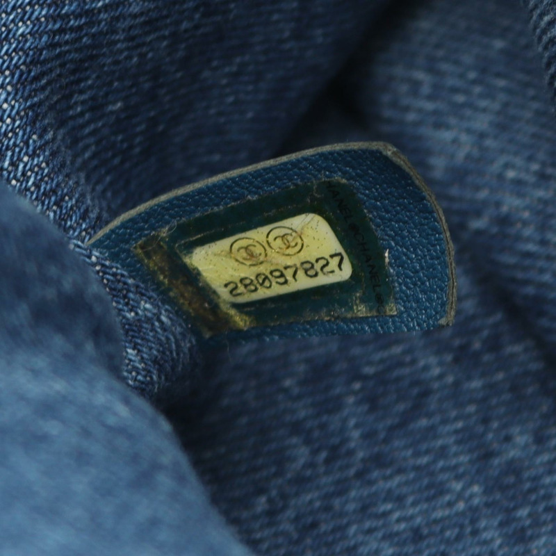 香奈兒 (CHANEL) 大號購物單肩手提包 AS0759 牛仔佈白羊毛藍白色二手金色五金-4