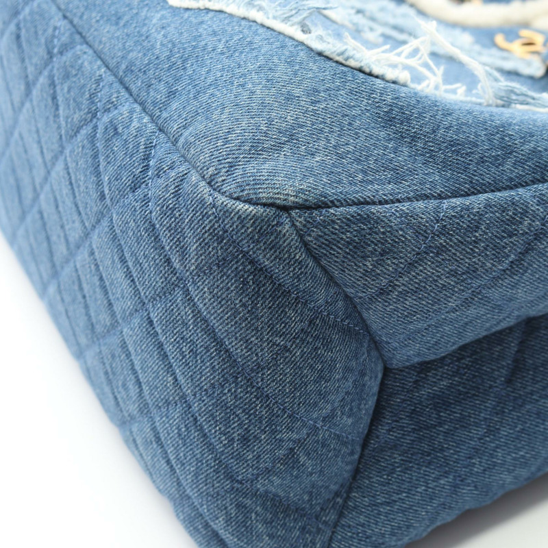 香奈兒 (CHANEL) 大號購物單肩手提包 AS0759 牛仔佈白羊毛藍白色二手金色五金-5