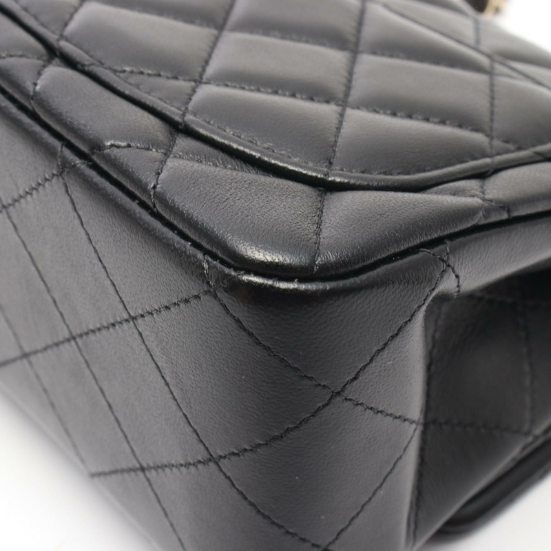 香奈兒迷你絎縫鏈條肩背斜背包 A35200 黑色皮革 金色五金 二手-6