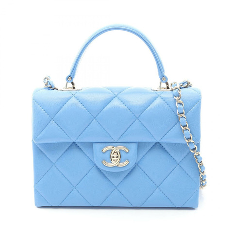 香奈兒 (CHANEL) 絎縫手提單肩包 AS4711 粒面小牛皮 藍色 二手