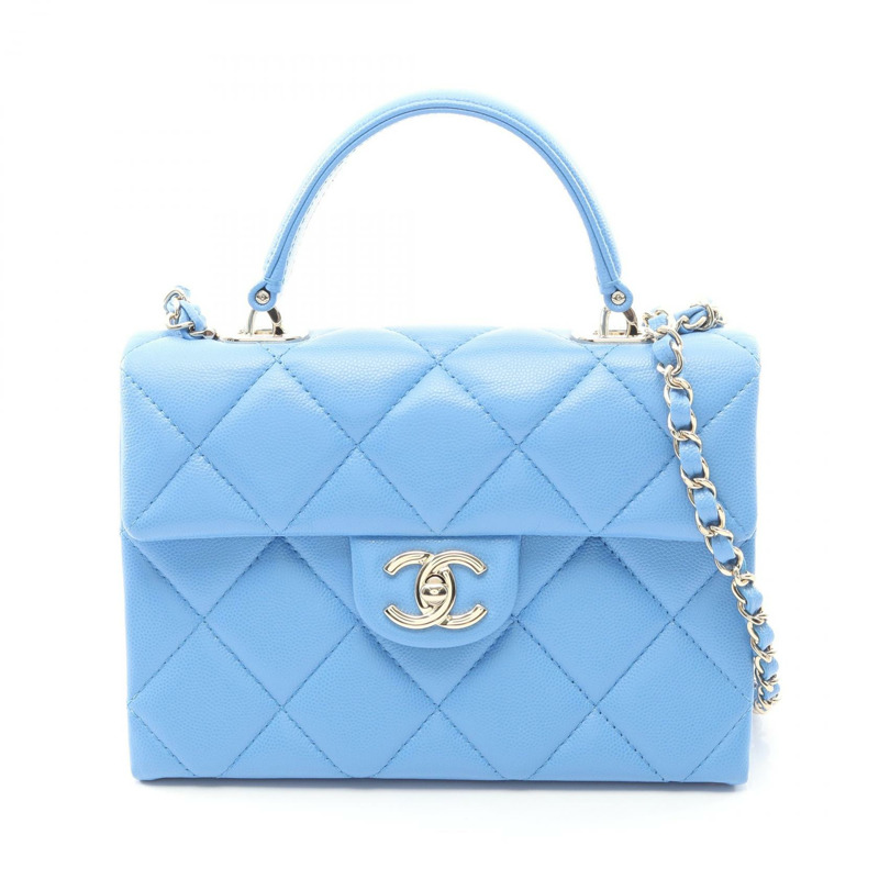 香奈兒 (CHANEL) 絎縫手提單肩包 AS4711 粒面小牛皮 藍色 二手-0