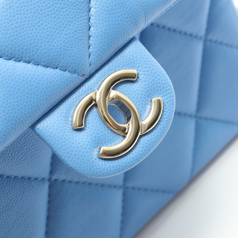 香奈兒 (CHANEL) 絎縫手提單肩包 AS4711 粒面小牛皮 藍色 二手-7