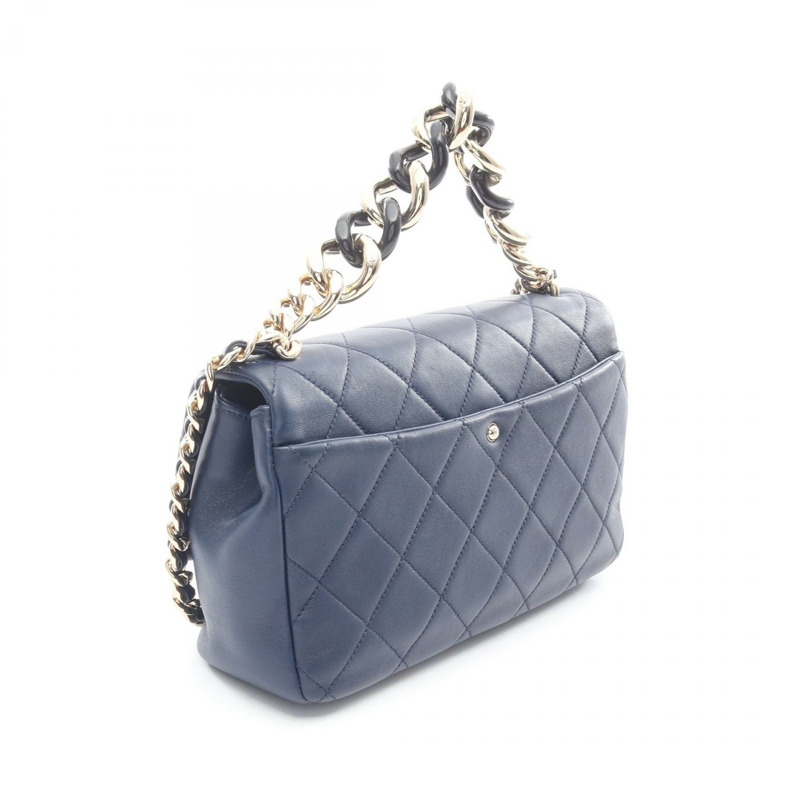 香奈兒大號翻蓋絎縫鏈條肩背斜背包，羊皮，海軍藍，二手-1
