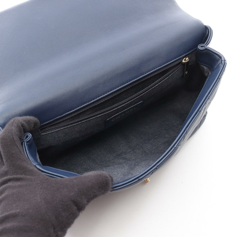 香奈兒大號翻蓋絎縫鏈條肩背斜背包，羊皮，海軍藍，二手-2