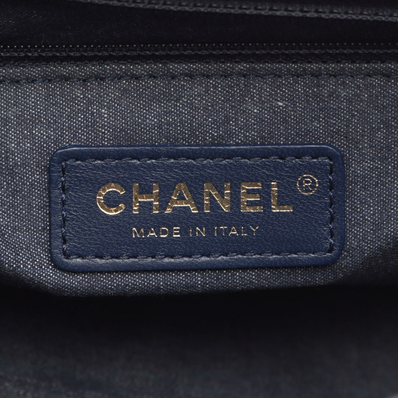 香奈兒大號翻蓋絎縫鏈條肩背斜背包，羊皮，海軍藍，二手-3