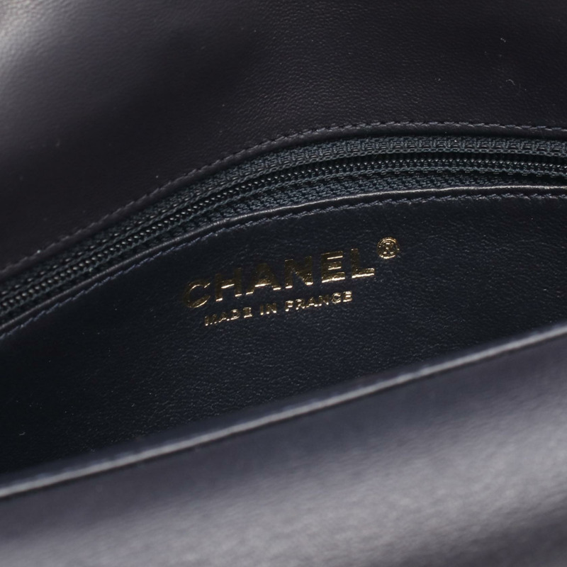 香奈兒 COCO Mark W 翻蓋鏈條肩背包，斜紋軟呢皮革，海軍藍，二手，女士，金色五金-4