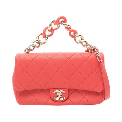 香奈兒大號翻蓋絎縫鏈條肩背斜背包 AS1353 紅色皮革二手