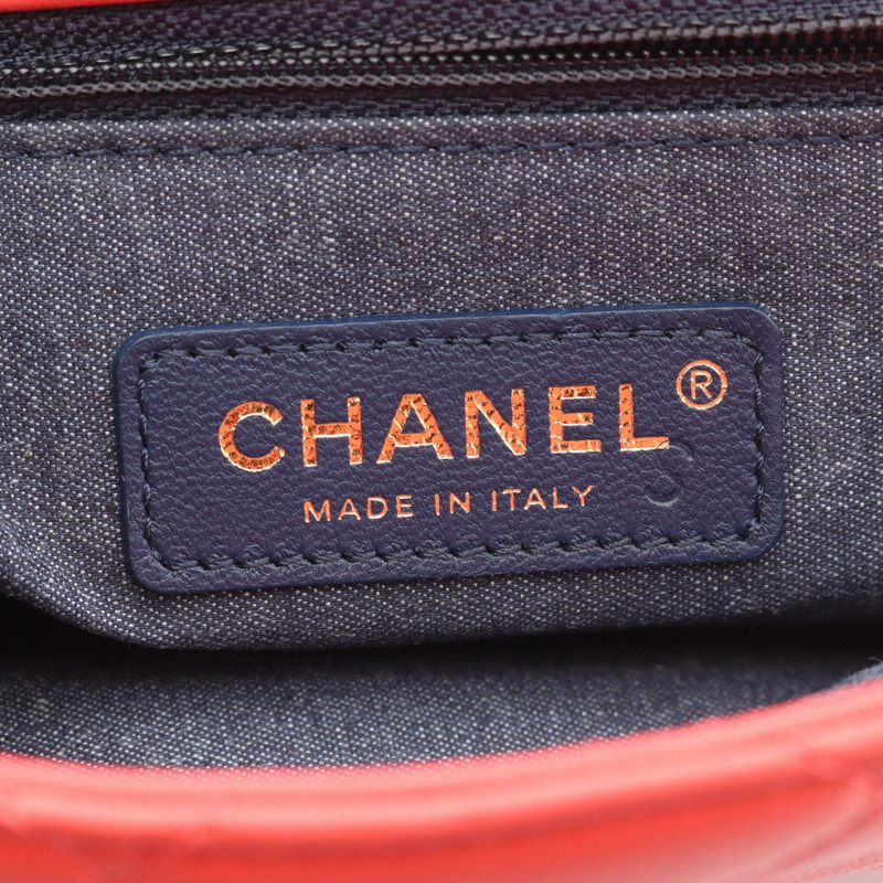 香奈兒大號翻蓋絎縫鏈條肩背斜背包 AS1353 紅色皮革二手-3