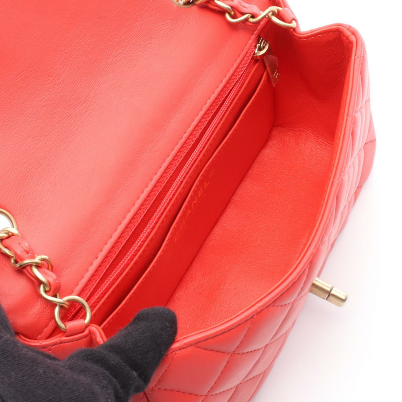 香奈兒迷你絎縫20鏈條肩背斜背包 A69900 皮革 紅色橘色-2