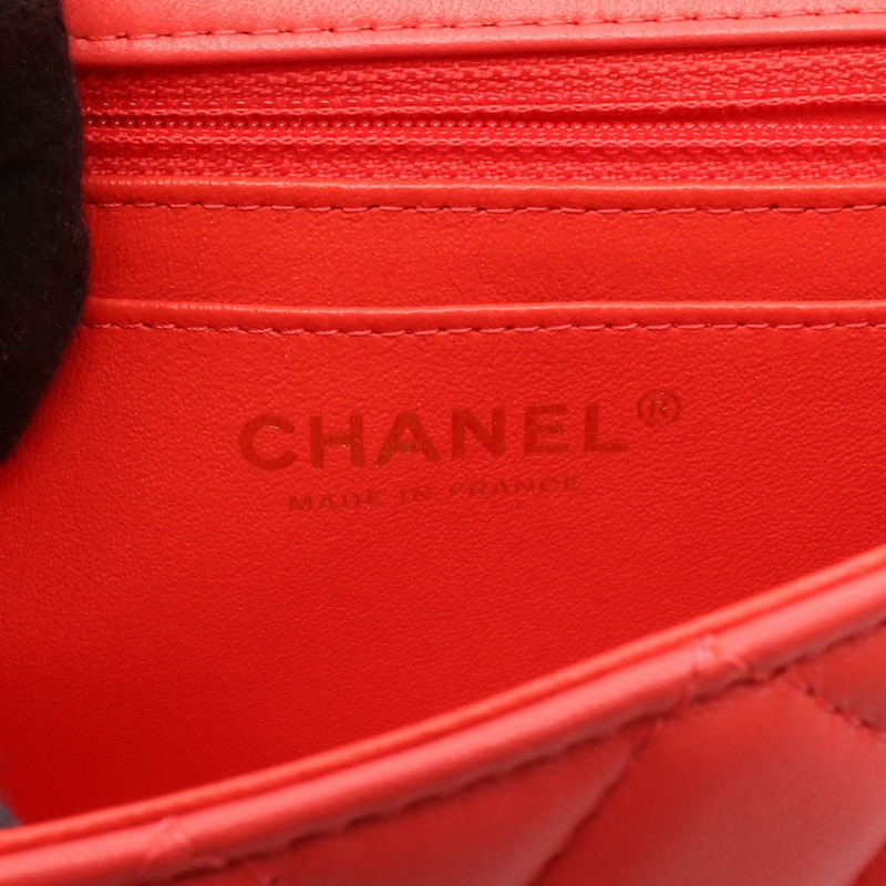 香奈兒迷你絎縫20鏈條肩背斜背包 A69900 皮革 紅色橘色-3
