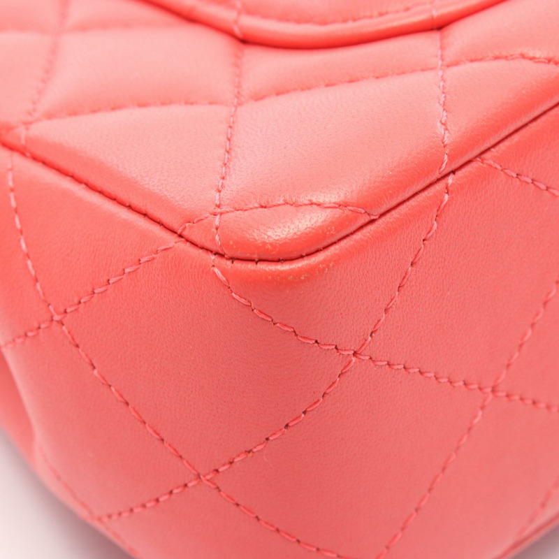 香奈兒迷你絎縫20鏈條肩背斜背包 A69900 皮革 紅色橘色-9