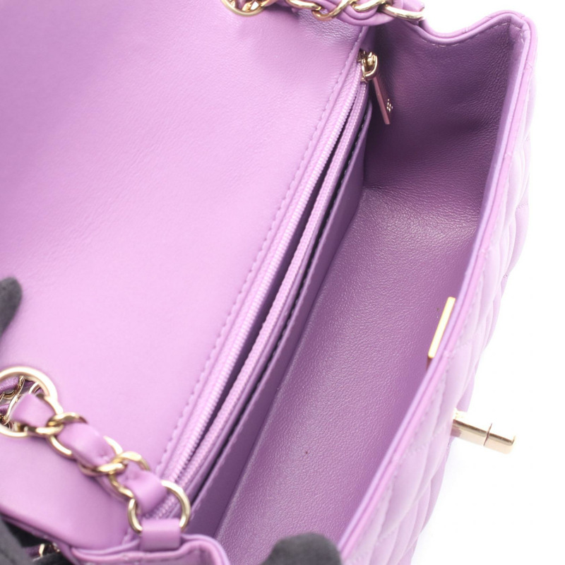 香奈兒迷你絎縫20鏈條肩背斜背包 A69900 紫色皮革金色五金-2