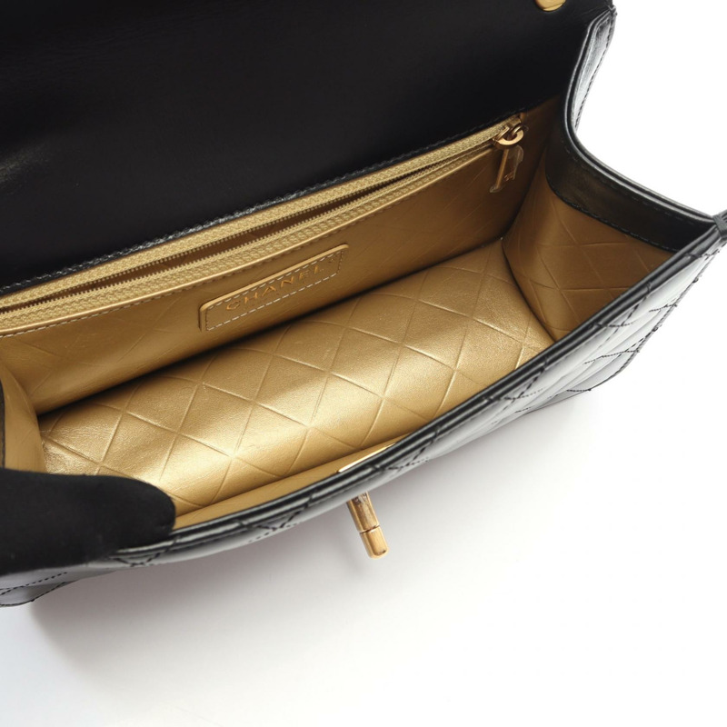 香奈兒 (CHANEL) 絎縫鏈條肩背包，黑色皮革，二手，女士，金色五金-2