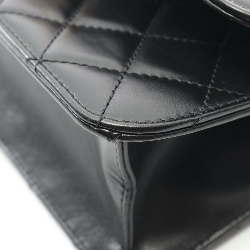 香奈兒 (CHANEL) 絎縫鏈條肩背包，黑色皮革，二手，女士，金色五金-7