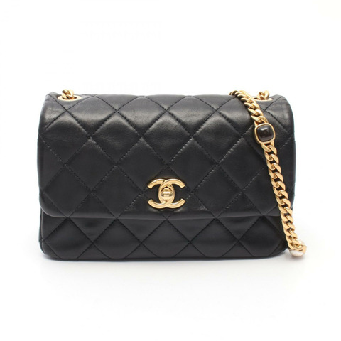 香奈兒 (CHANEL) 絎縫鏈條肩背斜背包 AS3479 羊皮 黑色 金色五金 二手