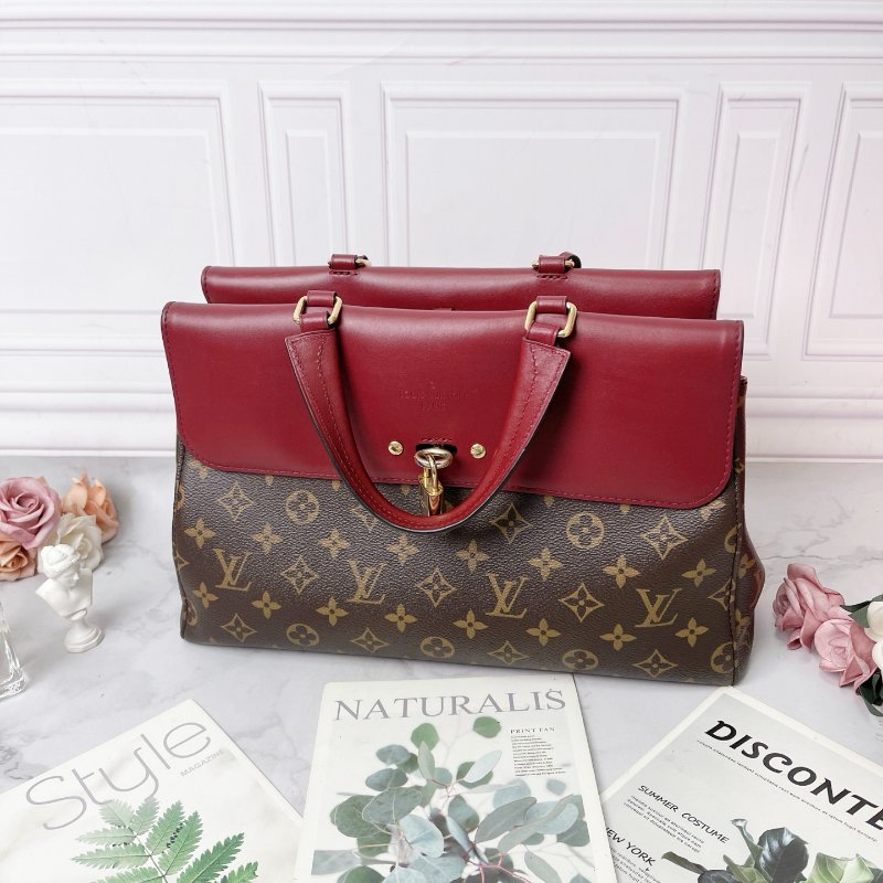 LV 老花酒紅色配皮VENUS手提包 35*13*22 98新配件塵袋-7