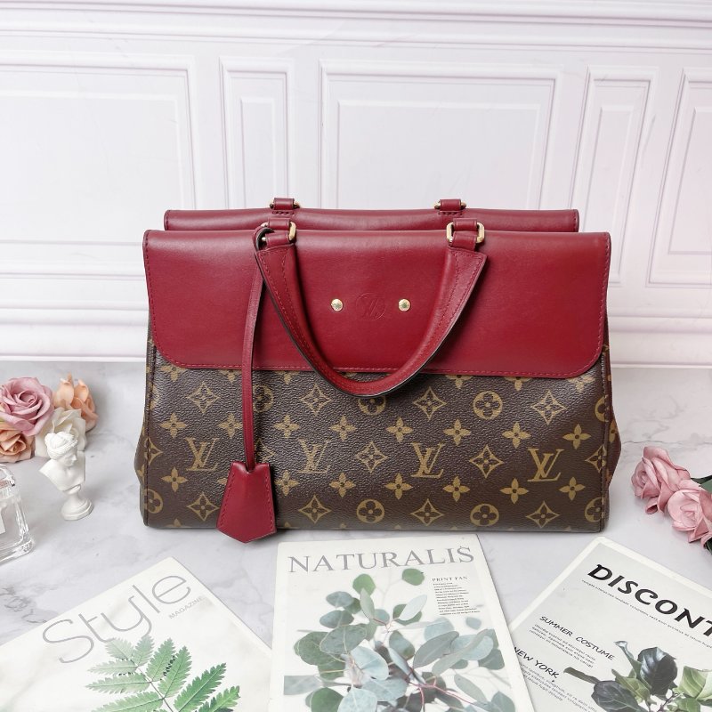 LV 老花酒紅色配皮VENUS手提包 35*13*22 98新配件塵袋-8