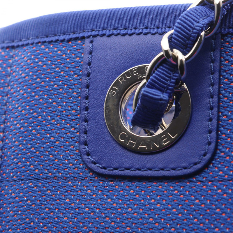 香奈兒 Deauville PM 手提包鏈條單背包 A66939 帆布皮革 藍色 紅色 二手-6