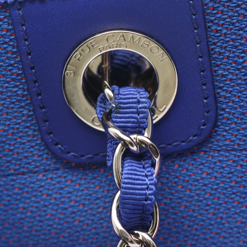 香奈兒 Deauville PM 手提包鏈條單背包 A66939 帆布皮革 藍色 紅色 二手-7