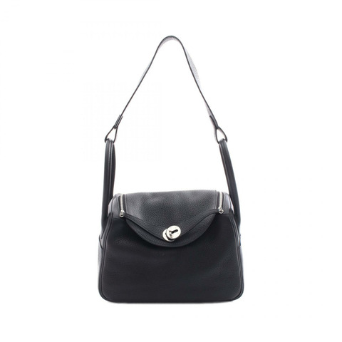 愛馬仕 Lindy 26 單肩手提包 073428CK Clemence 皮革 黑色 SHW 二手