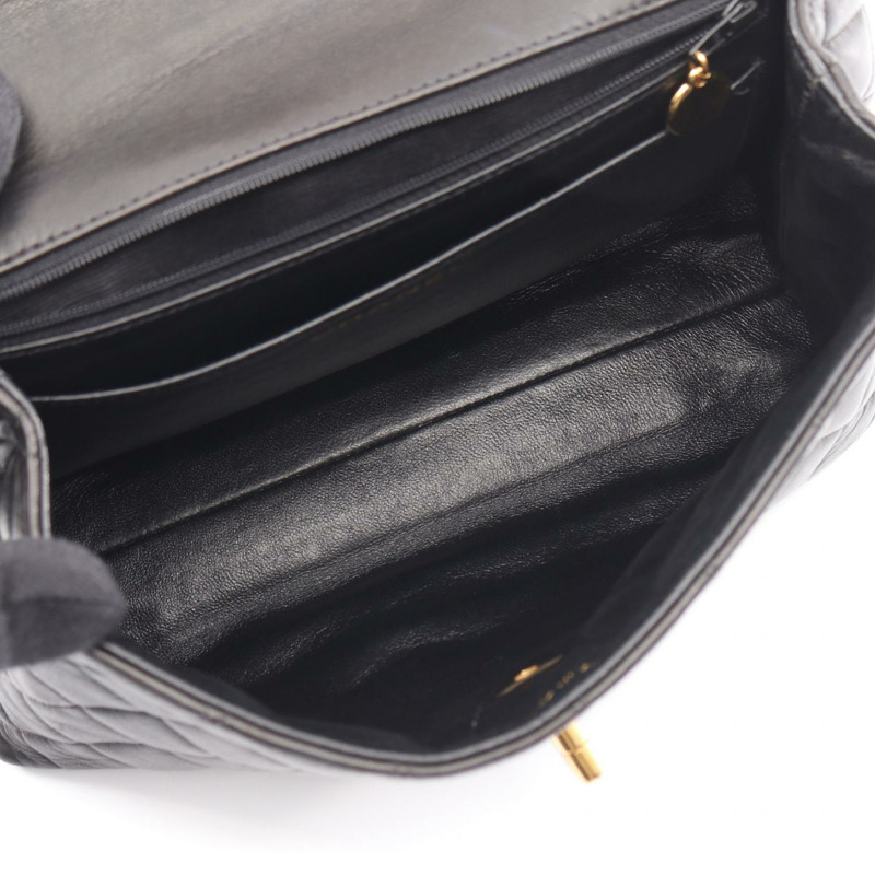 香奈兒 (CHANEL) Matelasse 頂部手柄手提包，羊皮材質，黑色，二手，女士款，金色五金-2