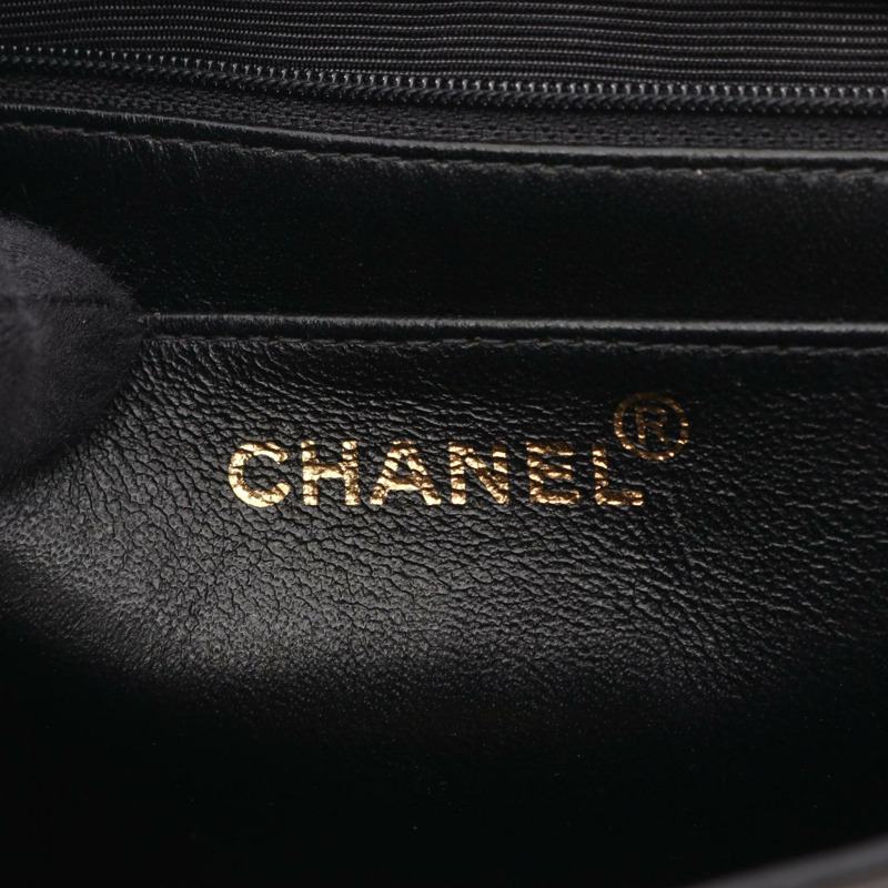 香奈兒 (CHANEL) Matelasse 頂部手柄手提包，羊皮材質，黑色，二手，女士款，金色五金-3