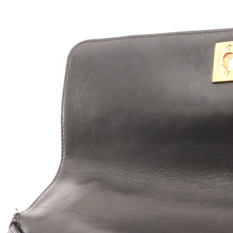 香奈兒 (CHANEL) Matelasse 頂部手柄手提包，羊皮材質，黑色，二手，女士款，金色五金-5