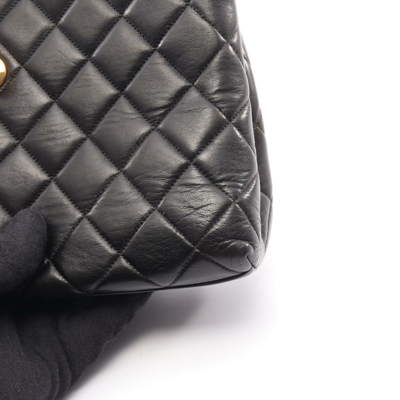 香奈兒 (CHANEL) Matelasse 頂部手柄手提包，羊皮材質，黑色，二手，女士款，金色五金-6