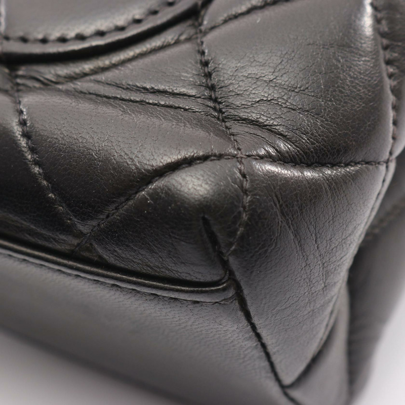 香奈兒 (CHANEL) Matelasse 頂部手柄手提包，羊皮材質，黑色，二手，女士款，金色五金-7