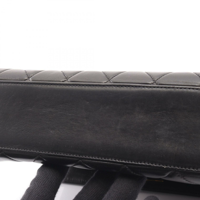 香奈兒 (CHANEL) Matelasse 頂部手柄手提包，羊皮材質，黑色，二手，女士款，金色五金-9