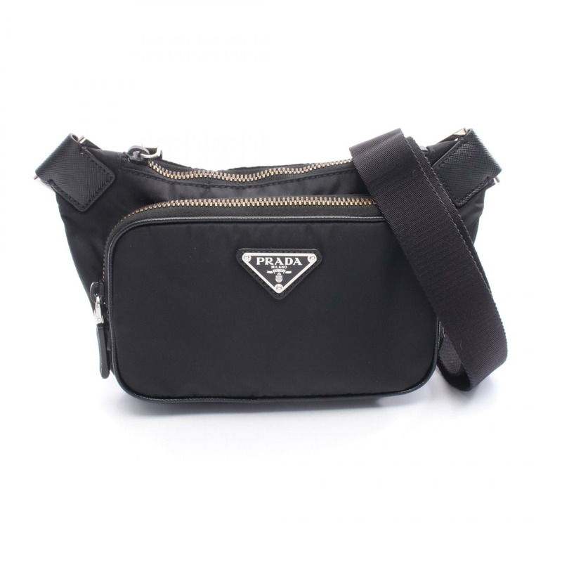 PRADA Re-Nylon 肩挎包 2VH128 黑色皮革 二手 男士 logo-0