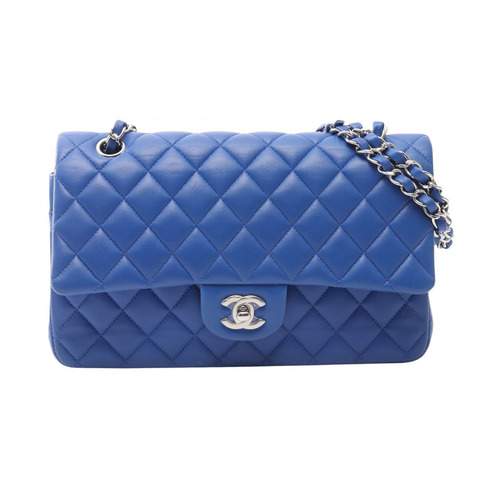 香奈兒 (CHANEL) Matelasse W 翻蓋鏈條單肩包，羊皮材質，藍色，二手，女士，COCO