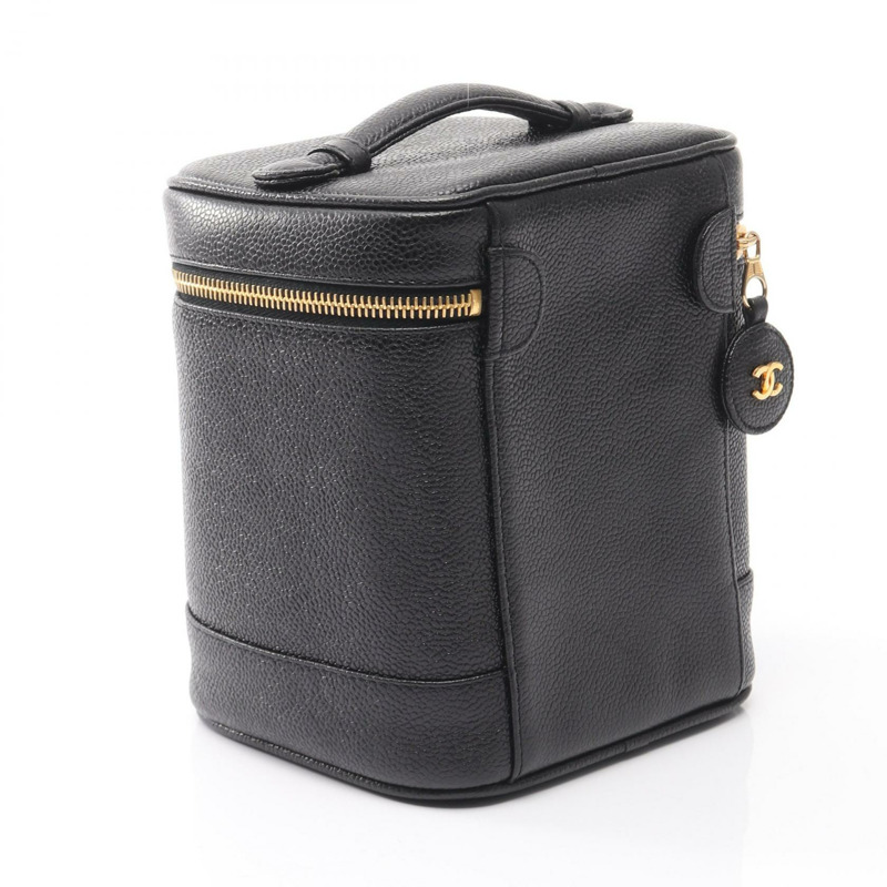 香奈兒 COCO 標誌垂直化妝包 A01998 黑色小牛皮二手金色五金-1