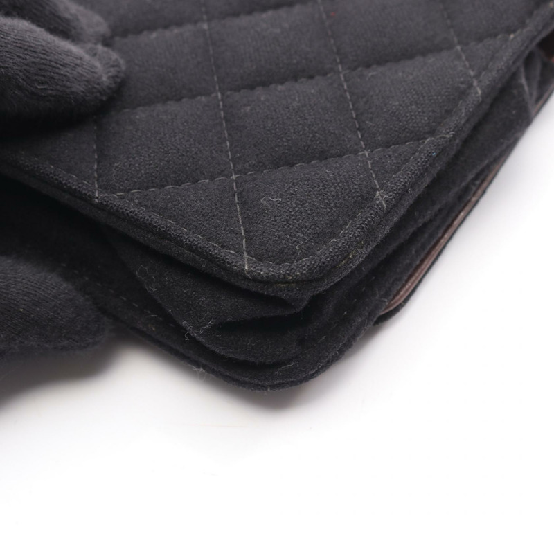 香奈兒 (CHANEL) 絎縫鏈條斜挎單肩包，羊毛材質，黑色，二手，女士，金色五金-9