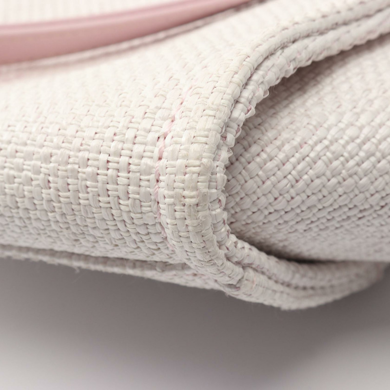 香奈兒 Deauville 手提包鏈條肩包 A67001 帆布皮革 白色 粉紅色 二手-7