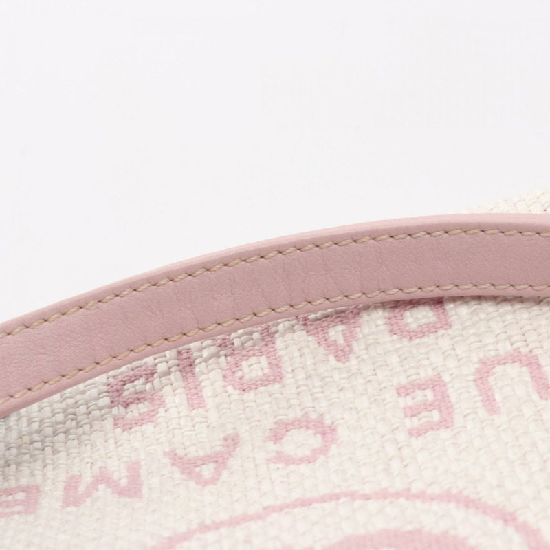 香奈兒 Deauville 手提包鏈條肩包 A67001 帆布皮革 白色 粉紅色 二手-10