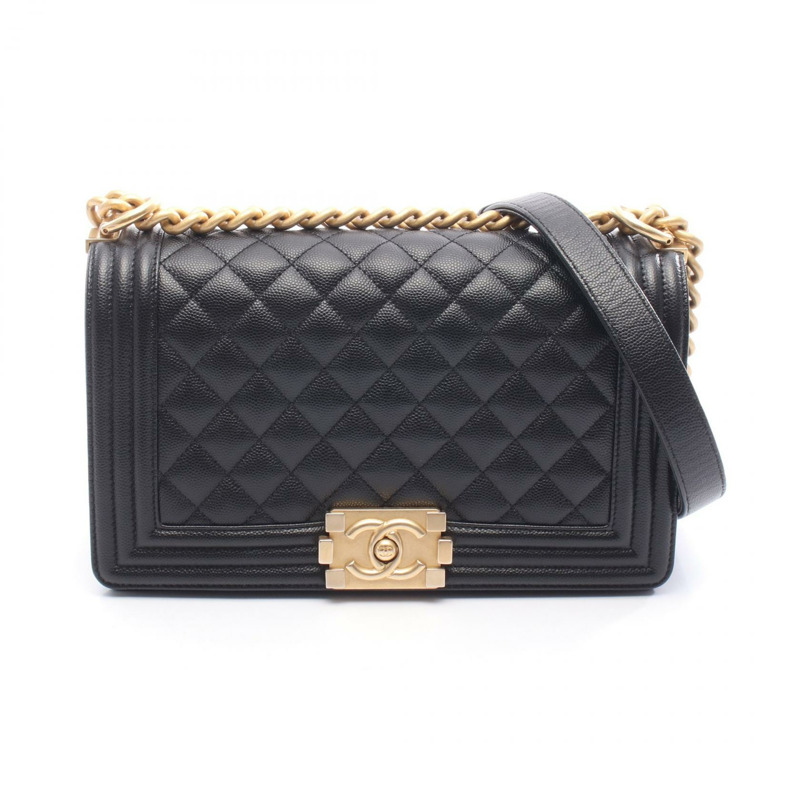 香奈兒 Boy Chanel 鏈條肩背包 A67086 黑色皮革 二手 女士 GHW CC Coco-0