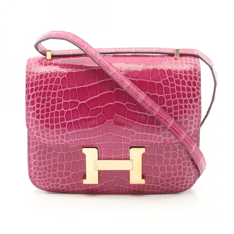 愛馬仕 Constance 3 Mini Rose Scheherazade 單肩包，鱷魚皮，Lycee 粉紅色，二手女款-0