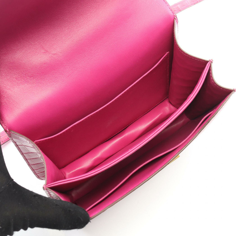 愛馬仕 Constance 3 Mini Rose Scheherazade 單肩包，鱷魚皮，Lycee 粉紅色，二手女款-2