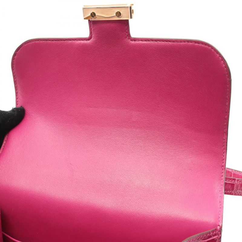 愛馬仕 Constance 3 Mini Rose Scheherazade 單肩包，鱷魚皮，Lycee 粉紅色，二手女款-6