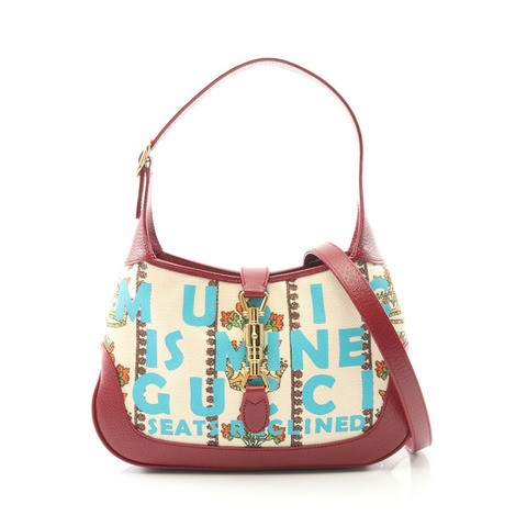 GUCCI Jackie 1961 肩背包 636706 帆布皮革 米色 波爾多紅 二手 女士