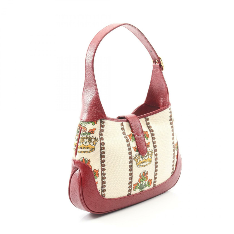 GUCCI Jackie 1961 肩背包 636706 帆布皮革 米色 波爾多紅 二手 女士-1