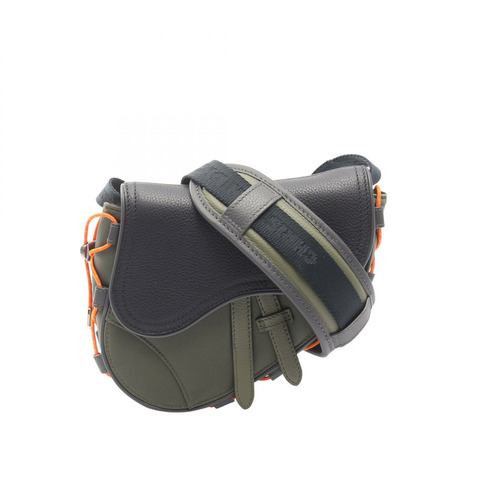 Christian Dior x Sacai 馬鞍形斜挎包，尼龍皮革，卡其色/海軍藍