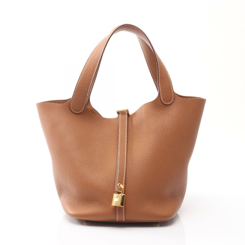 愛馬仕 Picotin Lock MM 托特水桶包 Z Taurillon Clemence 金色二手 GHW-0