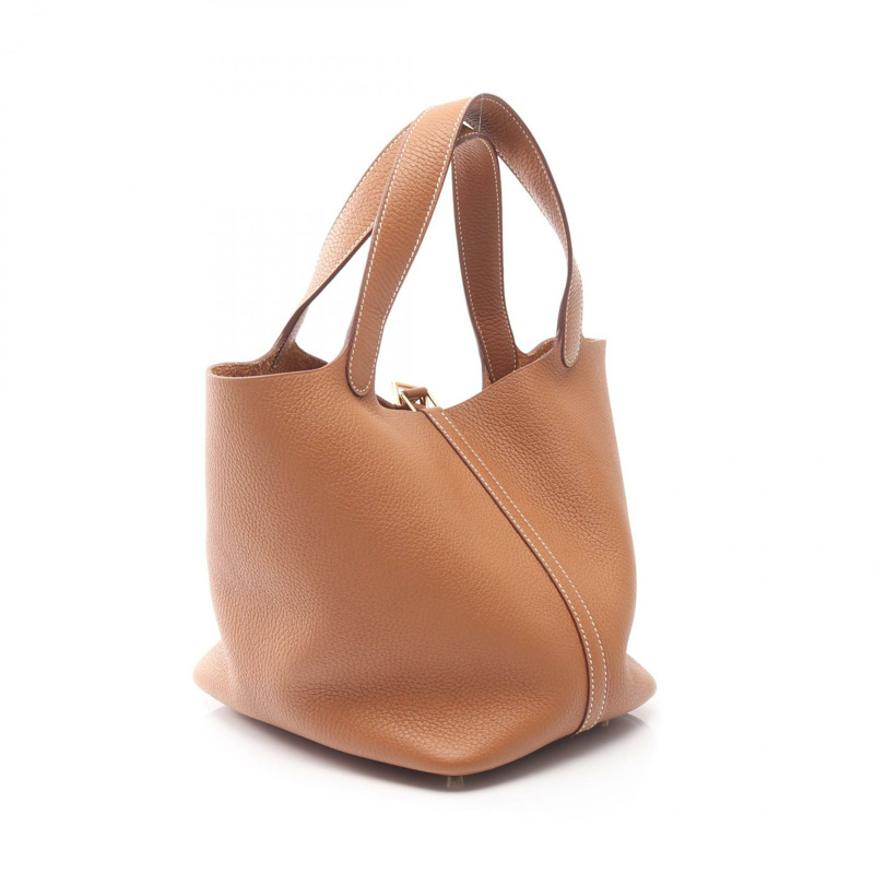 愛馬仕 Picotin Lock MM 托特水桶包 Z Taurillon Clemence 金色二手 GHW-1